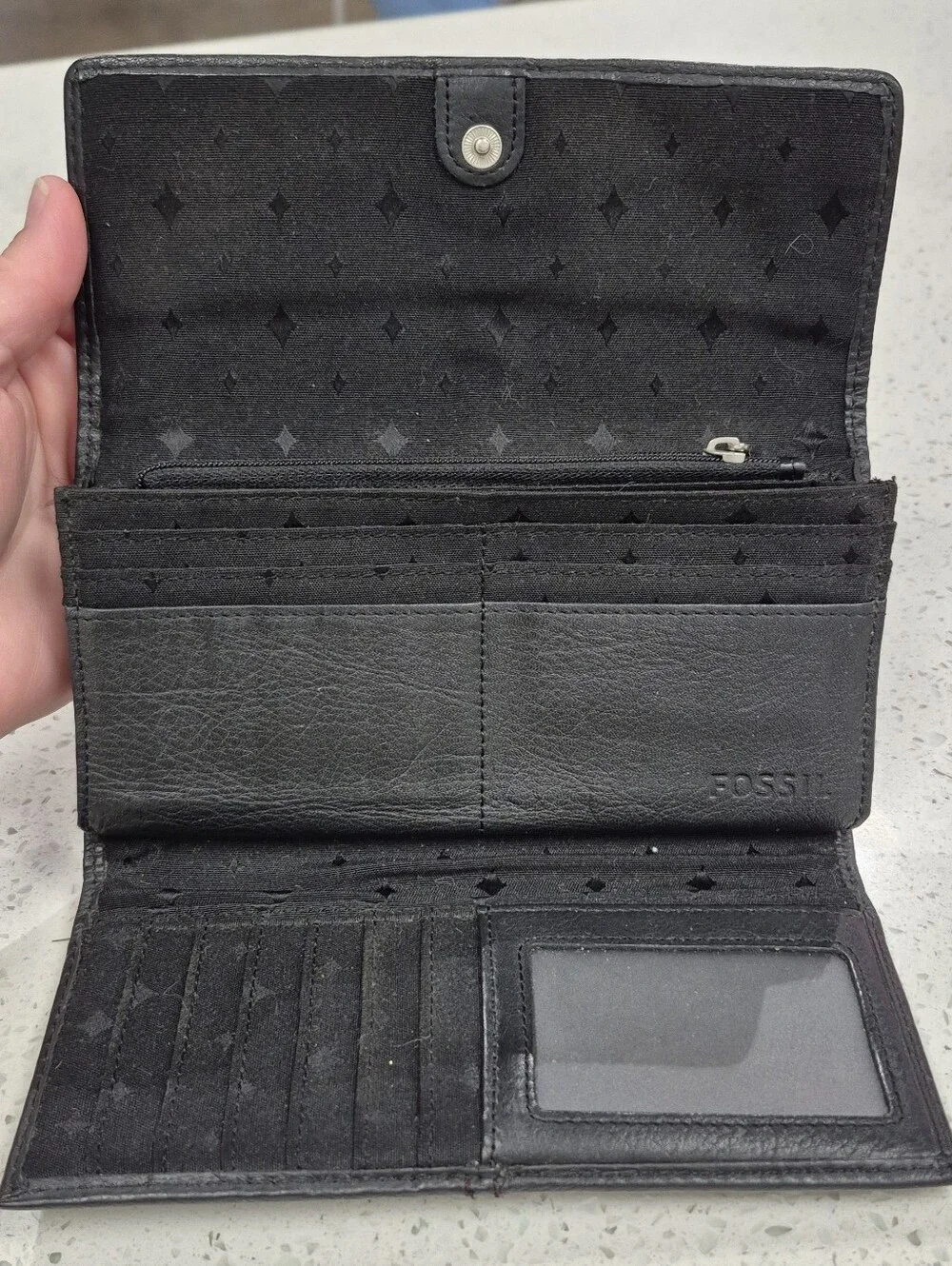 Fossil Black Leather Trifold Wallet